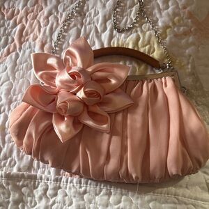 Blush Pink Floral Satin Evening Clutch